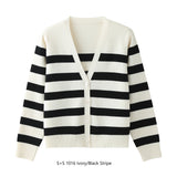 Black and white striped cardigan on a white background