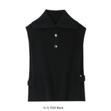 Black sleeveless vest with buttons on a white background