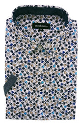 Floral patterned pouch with a strap on a white background