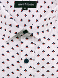 White shirt with geometric pattern and 'mechmoto' branding