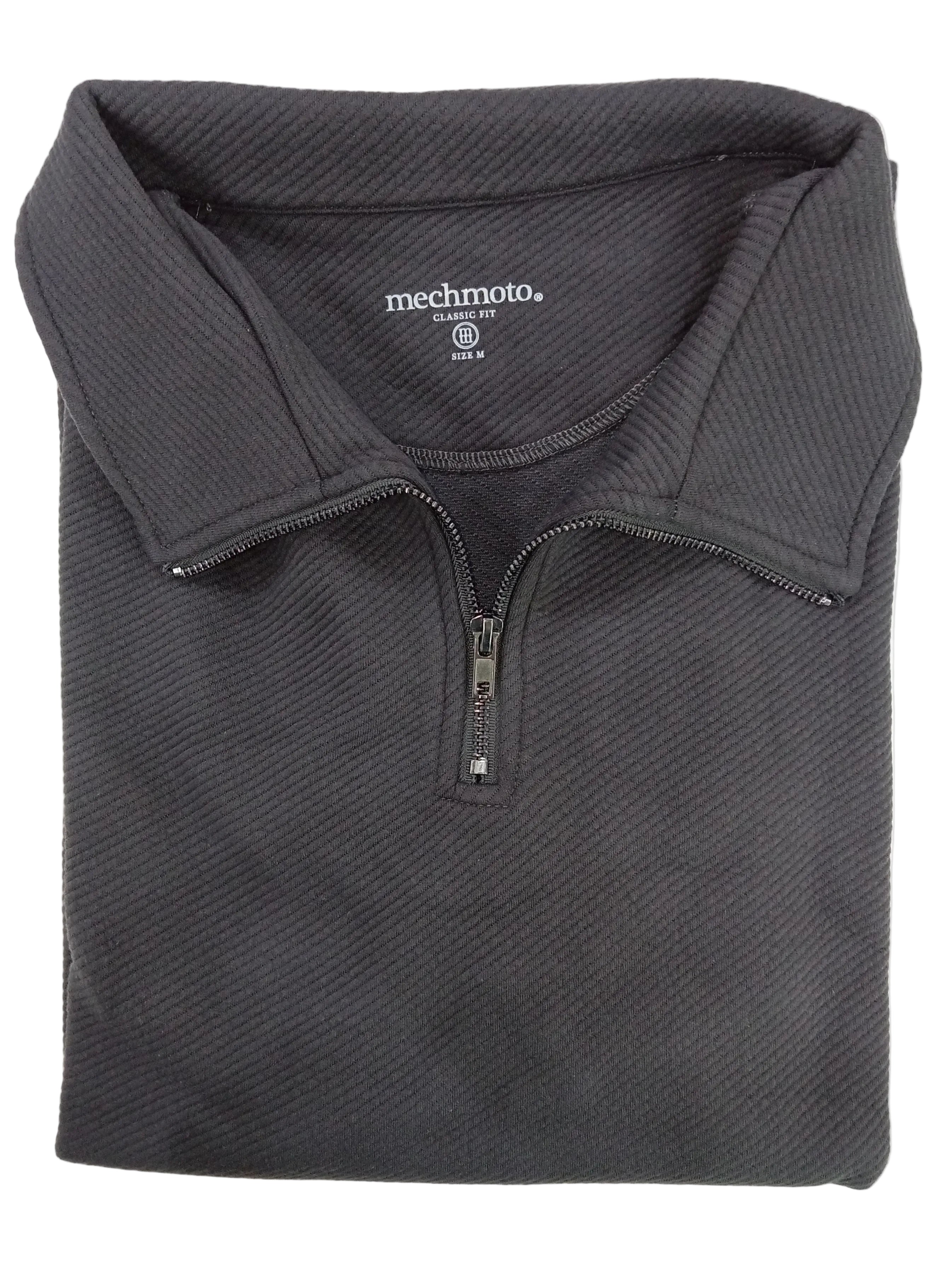 Folded dark gray pullover with a zipper on a white background