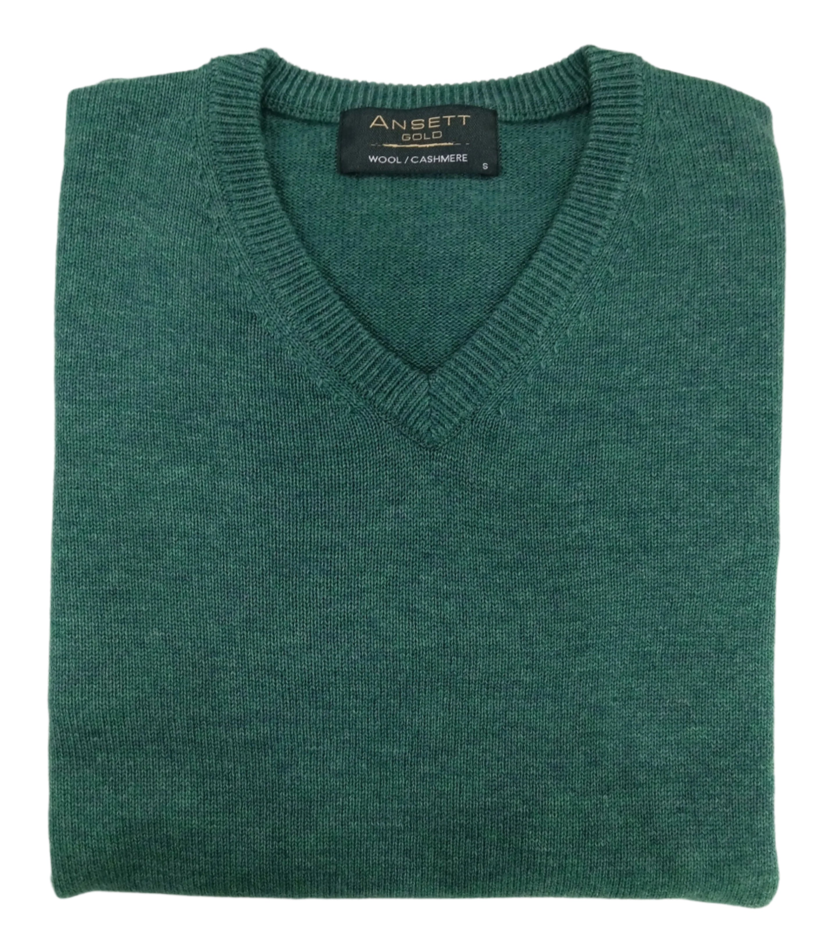 Ansett Jumper Wool Cashmere Vee Neck Jade
