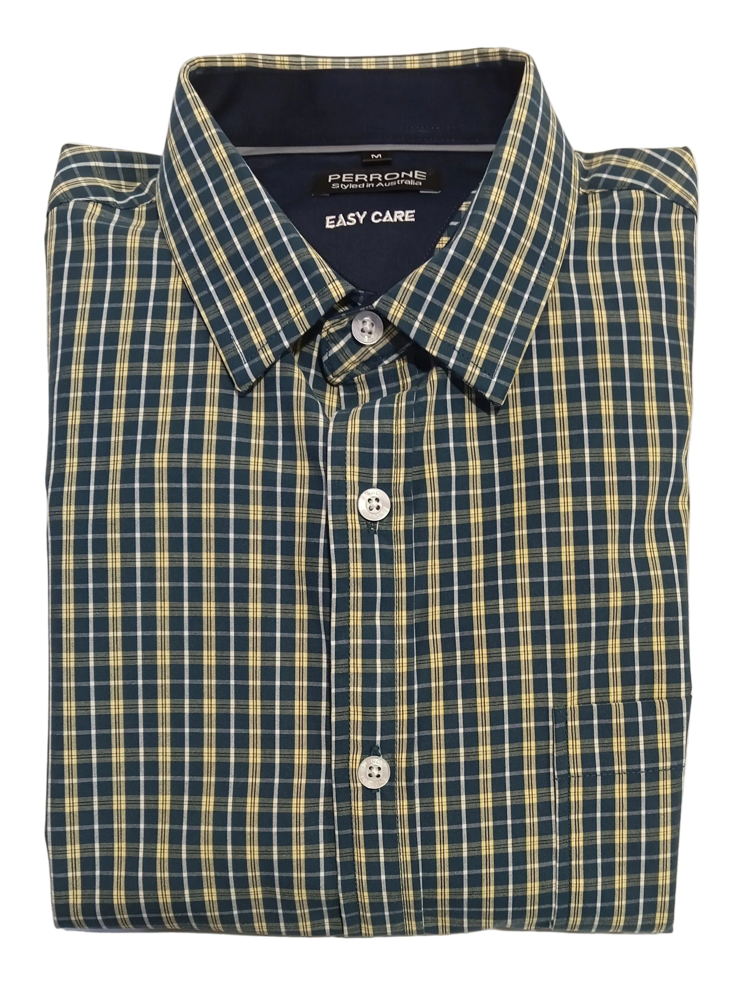 Perrone Easycare Cotton Shirt Navy/Yellow