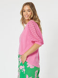 Threadz Kyla Lace Sleeve T-Shirt Hot Pink