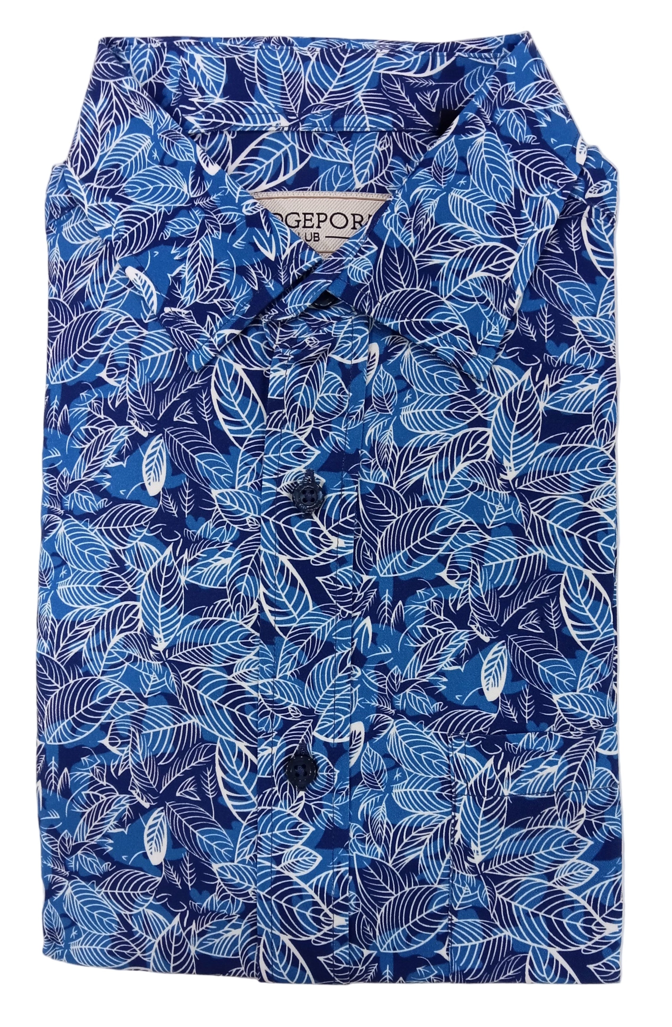 Blue patterned shirt on a white background