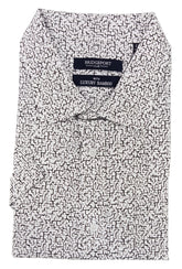 Black and white patterned shirt with a visible brand label on a white background