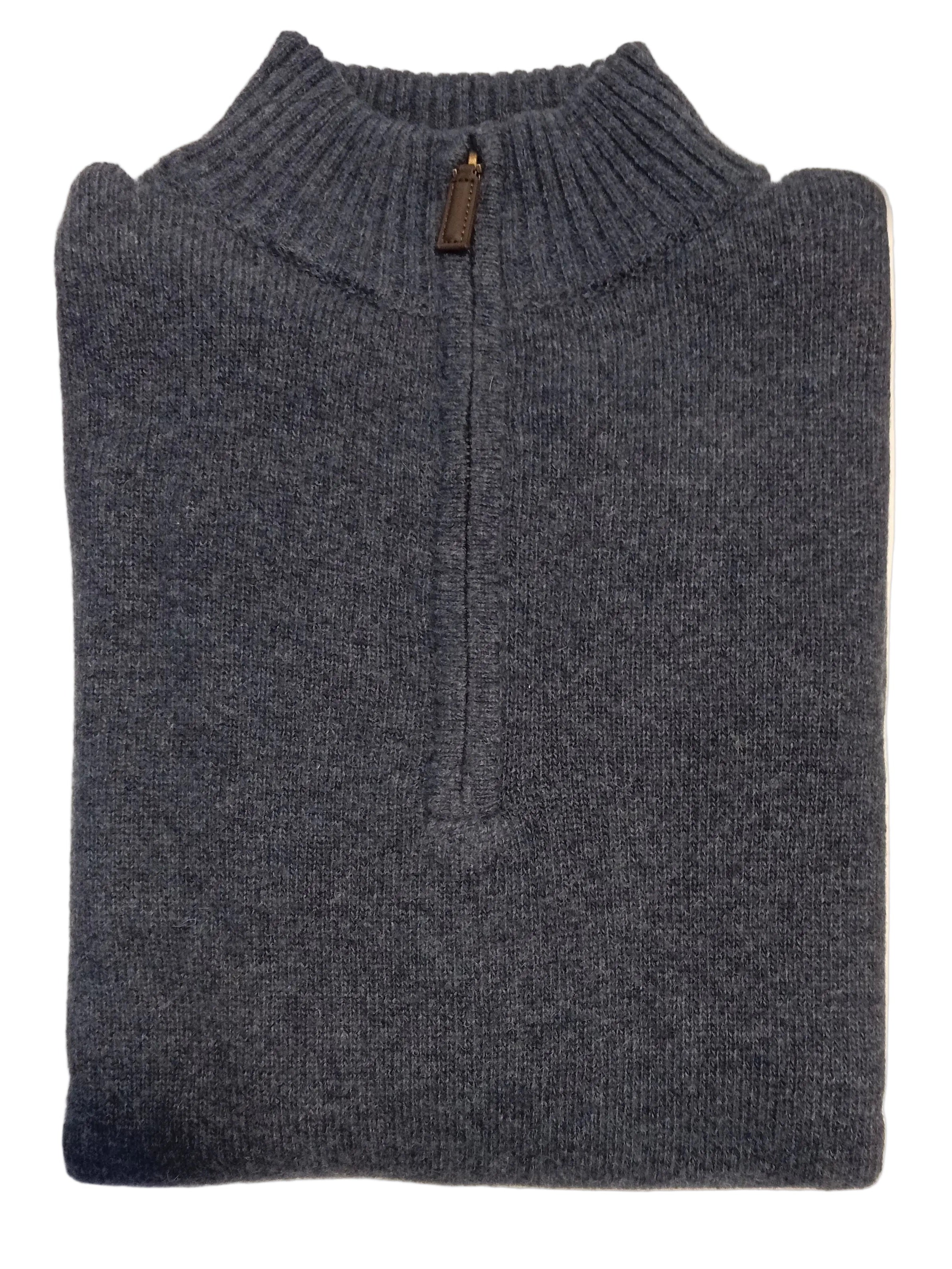 Gray sweater with a zipper on a white surface