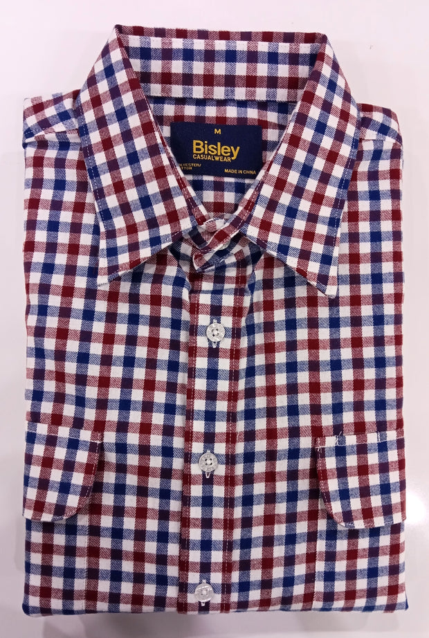 Bisley Casual Shirt L/S Brushed Small Check Maroon