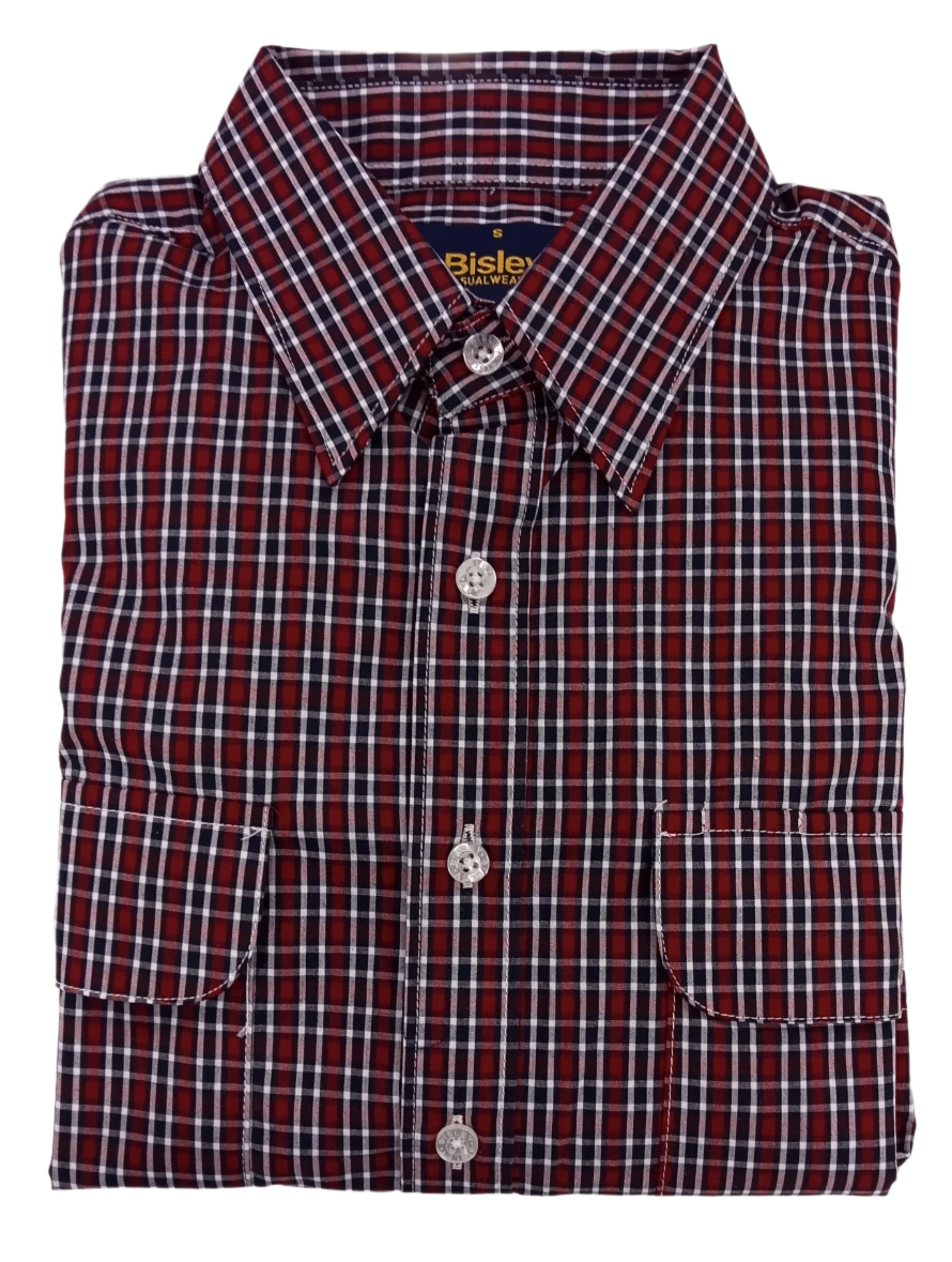 Bisley Casual Shirt L/S Check Burgandy