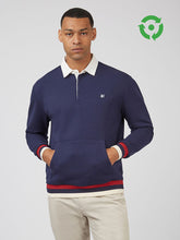 Men's casual striped rugby sweatshirt in navy and white