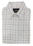 Checkered shirt with brand label on a white background