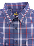 Blue checkered shirt with brand logo on a white background