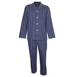 Blue striped pajama set on a white background
