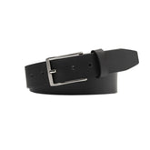 Black belt with a silver buckle on a white background