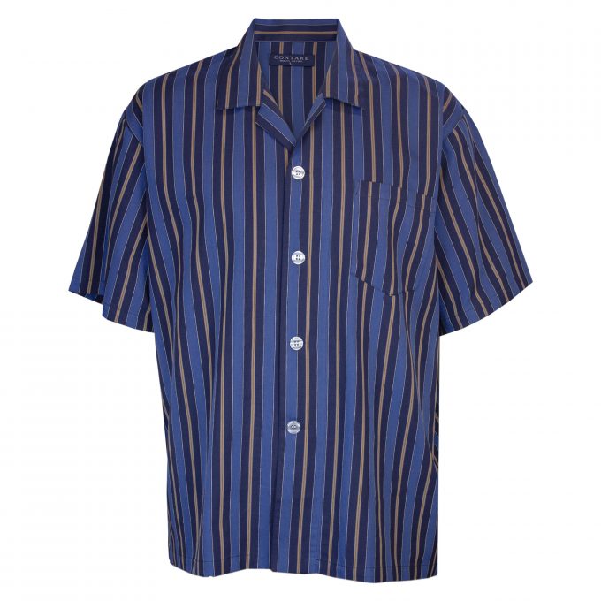 Men's blue and white striped cotton shirt