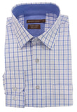 Blue and white checkered dress shirt on a light gray background