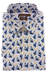 Patterned shirt with geometric design on a white background