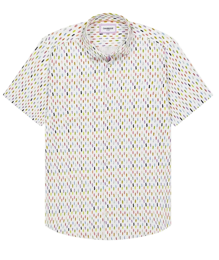 Short-sleeve shirt with a subtle pattern on a white background
