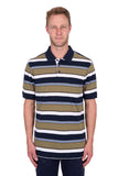 Man wearing a striped polo shirt on a white background