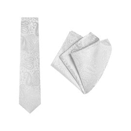Tie and Pocket Square Paisley Silver