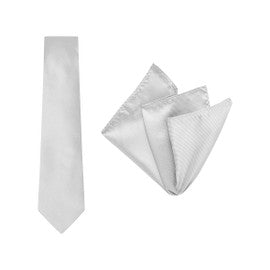 Tie & Pocket Square, Pinstripe, Grey