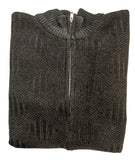 Folded gray sweater with a zipper on a white surface