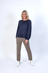 Women's navy blue floral print dress with a flowy silhouette