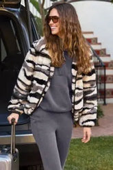 Tribal Mixed Faux Fur Zip Jacket