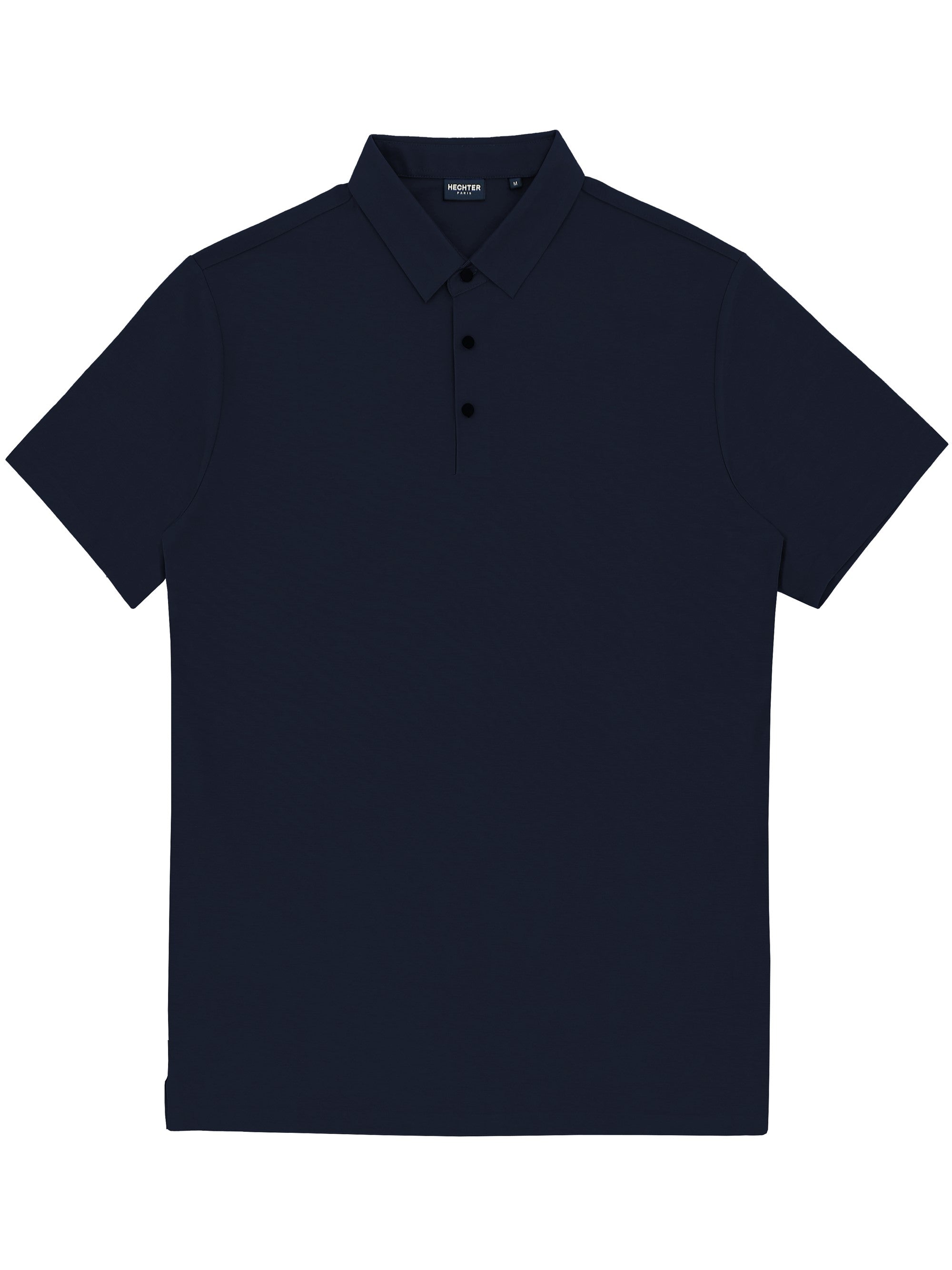 Navy blue polo shirt on a white background