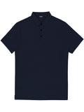 Navy blue polo shirt on a white background