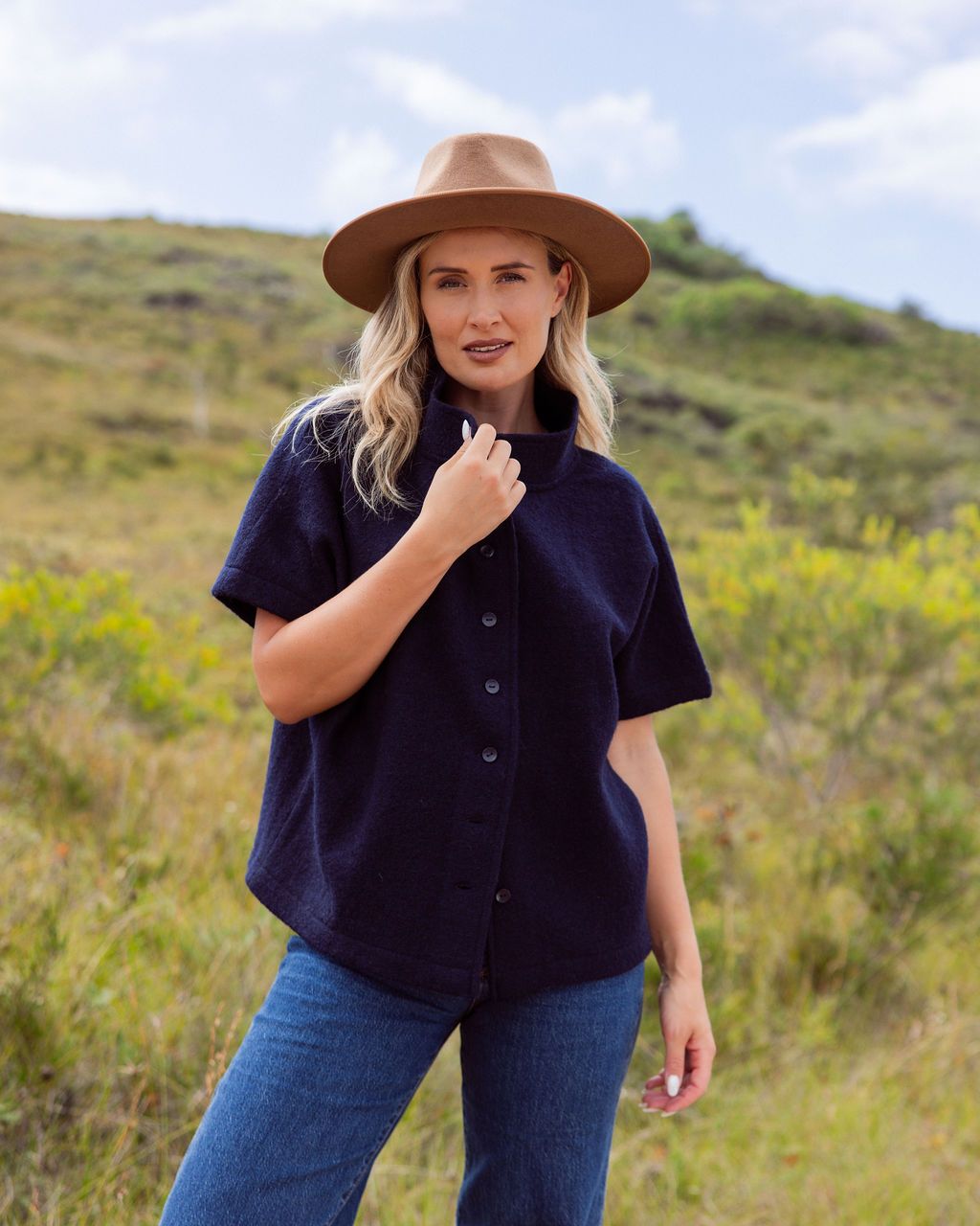 See Saw Boiled Wool Button Thru Vest Red