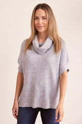 See Saw Wool Blend Short Sleeve Cowl Neck Knit Top