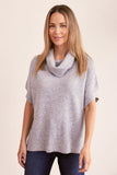 See Saw Wool Blend Short Sleeve Cowl Neck Knit Top