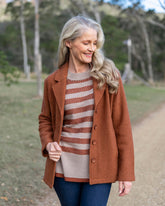 Women's beige wool coat with a stylish collar