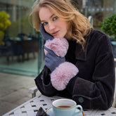 Women's grey touchscreen gloves with pink accents