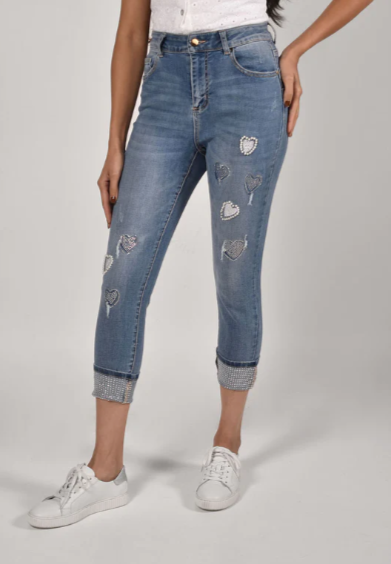 frank lyman heart pearl embellished jean