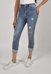 frank lyman heart pearl embellished jean
