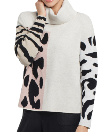 Tribal Long Sleeve Cowl Ink Sweater