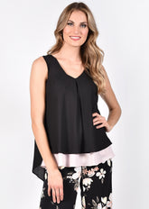 frank lyman black/blush woven top