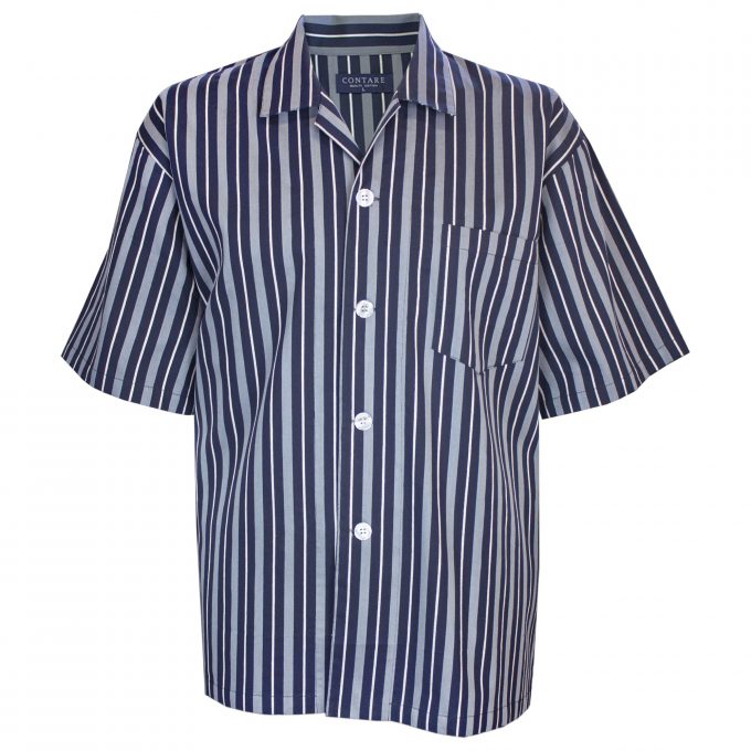 contare short pjs 100% cotton navy silver stripe