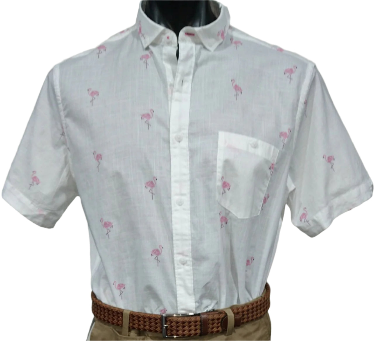 brooksfield casual flamingo print s/s shirt
