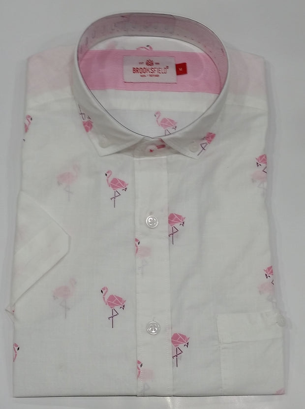 brooksfield casual flamingo print s/s shirt