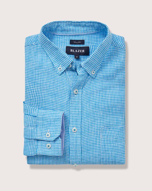 blazer aqua reeves l/s linen check shirt