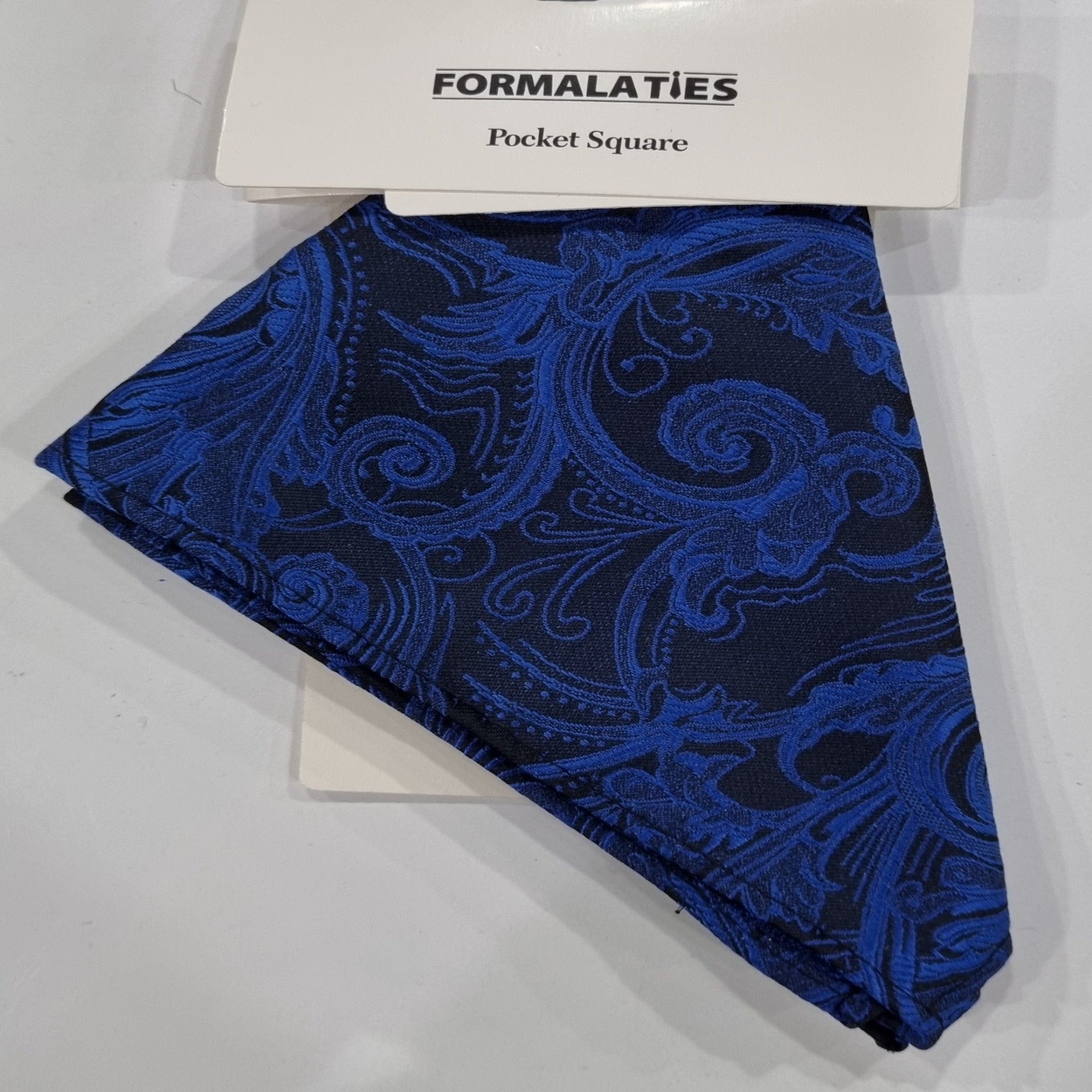 form paisley pocket square royal blue