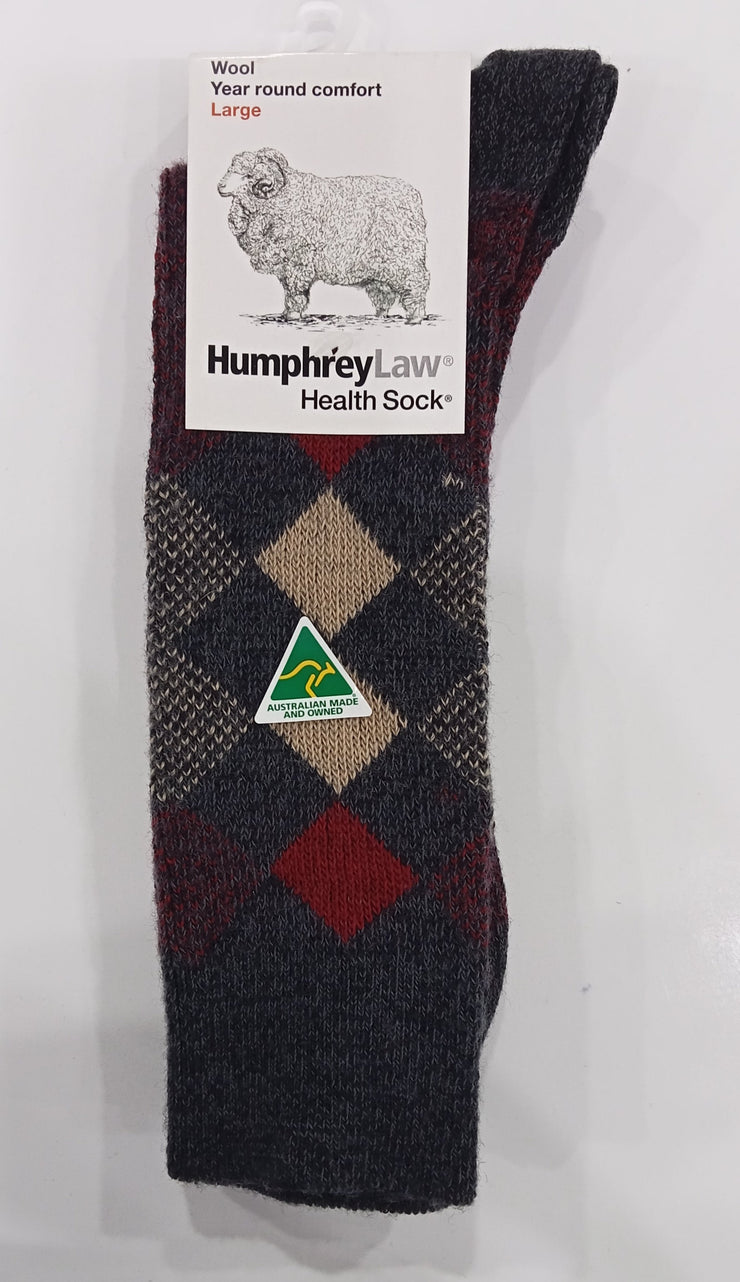 Health Wool Jacquard Sockette Charcoal Burgandy