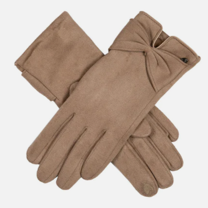 FAUX SUEDE GLOVE WITH BOW CAMEL