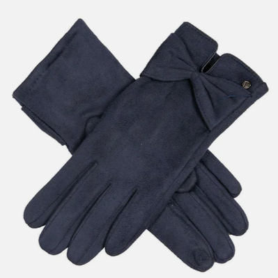 FAUX SUEDE GLOVE WITH BOW NAVY