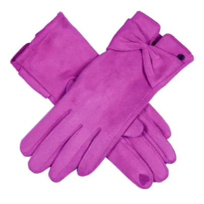 Faux Suede Glove With Bow Orchid