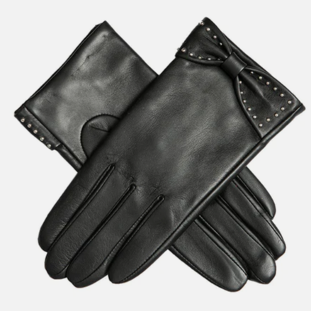 Leather Glove Studded Bow Touch Screen