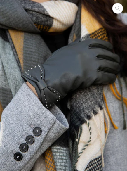 Leather Glove Studded Bow Touch Screen